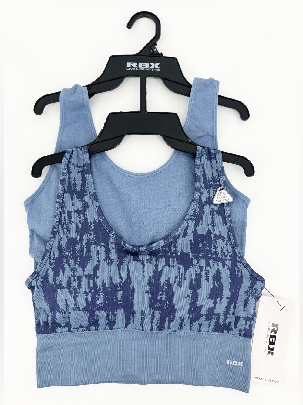 RBX Women's Two-Pack Sports Bras in Light Blue and Navy